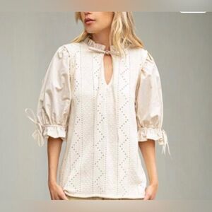 POL by Anthropology Cream Eyelet Top L